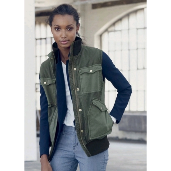 J. Crew Jackets & Blazers - J. Crew Cotton Quilted Lining Utility Vest Dark Green Pockets Size Medium